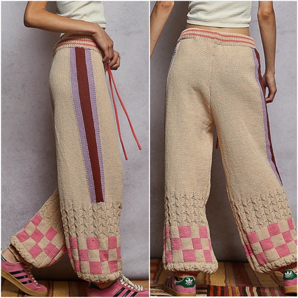 POL Tan Chenille Granny Square Stretchy Waist Jogger pants - Picture 4 of 4